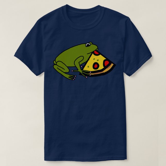 Niedlicher Grüner Frosch mit Pizza Slice T-Shirt (Design vorne)