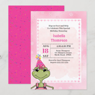 Niedlicher Grüner Frosch Rosa Geburtstagsparty Ein Einladung