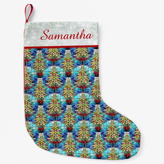 Niedlicher grüner Glitzer Gestaltete Glasxmas Baum Kleiner Weihnachtsstrumpf (Vorderseite)