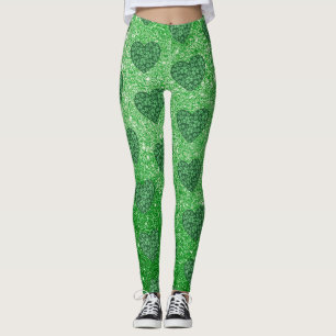 Niedlicher Grüner Glitzer St Patricks Kleeblatt He Leggings