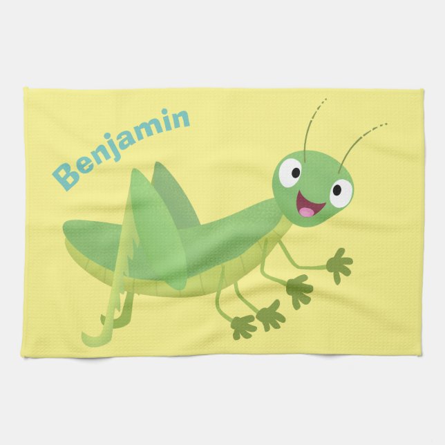 Niedlicher Grüner-Happy-Cartoon Geschirrtuch (Horizontal)