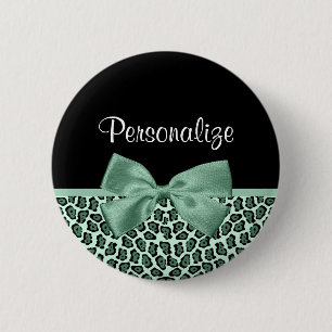Niedlicher grüner Jaguar Print Girly Jade Bow und Button