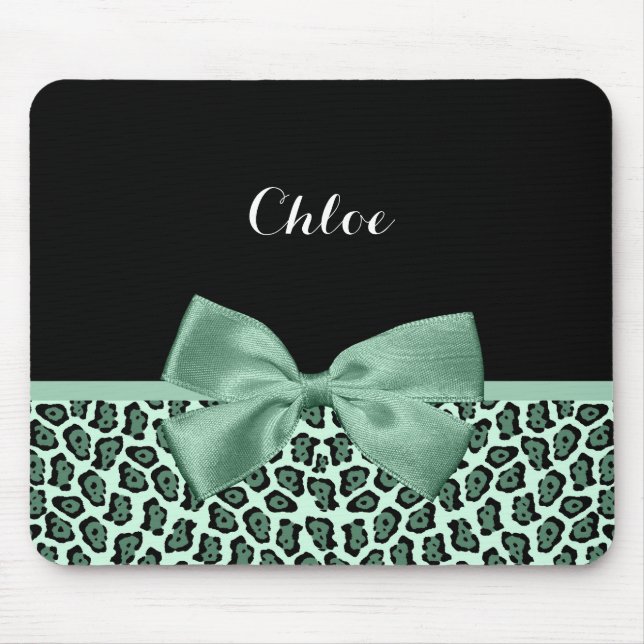 Niedlicher grüner Jaguar Print Girly Jade Bow und  Mousepad (Vorne)