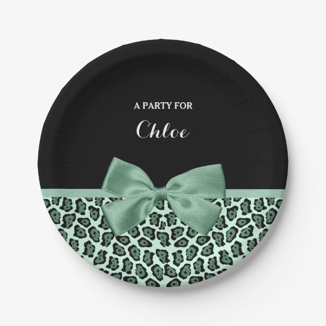 Niedlicher grüner Jaguar Print Girly Jade Bow und  Pappteller (Vorderseite)