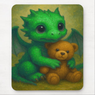 Niedlicher, grüner, Mit Augen Babydrache mit Teddy Mousepad