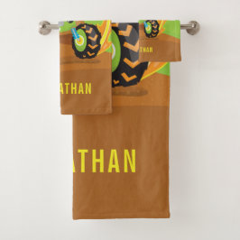 Niedlicher grüner Monster Truck Personalisiert Badhandtuch Set