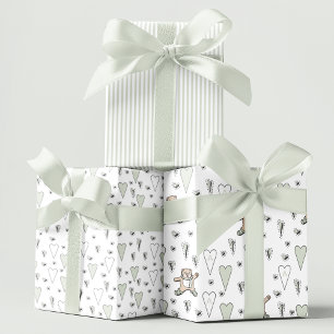 Niedlicher grüner Teddybär und Herz-Geschlecht neu Geschenkpapier Set