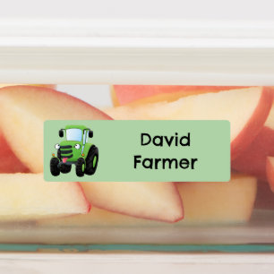 Niedlicher, grüner Traktor-Cartoon personalisiert Etiketten