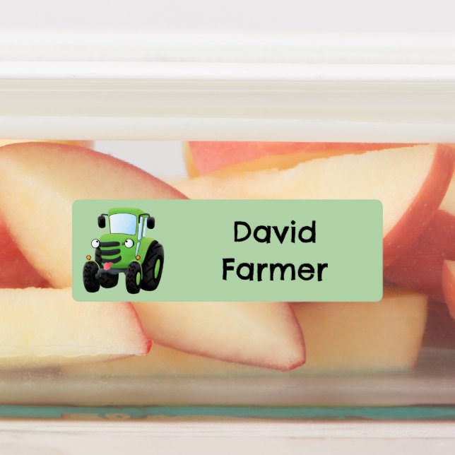 Niedlicher, grüner Traktor-Cartoon personalisiert Etiketten (Befestigt)