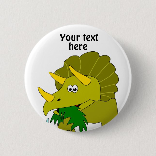 Niedlicher grüner Triceratops-Cartoon-Dinosaurier Button (Vorderseite)