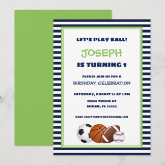 Niedlicher, grüner und blauer Sport zum Geburtstag Einladung