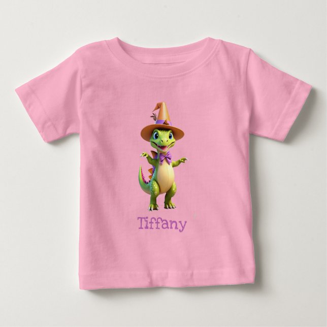 Niedlicher grüner Zauberer-Dinosaurier Baby T-shirt (Vorderseite)