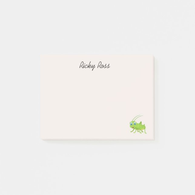 Niedlicher Grüngrasshopper lila Post-it Klebezettel (Vorderseite)