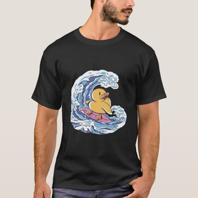Niedlicher Gummi Duck Surfing Surf Ducky Kanagawa  T-Shirt (Vorderseite)