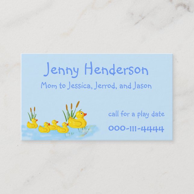 Niedlicher Gummi duckt kundenspezifische Telefonnummerkarte (Vorderseite)
