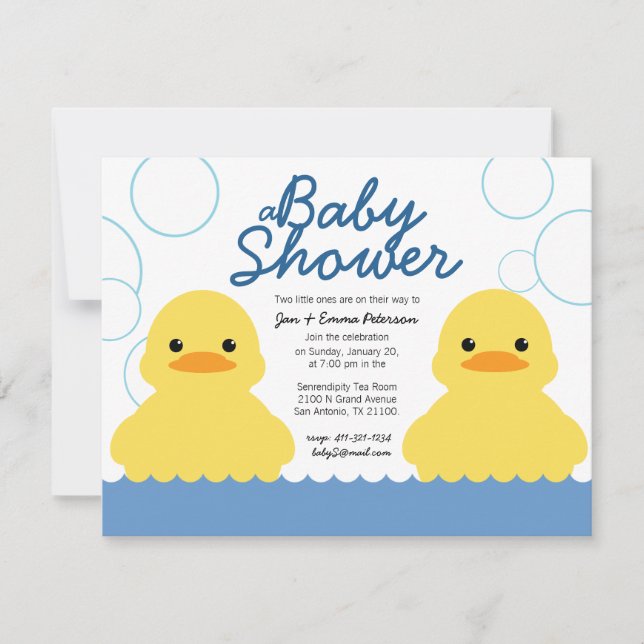 niedlicher Gummidicky TWIN BABY SHOWER Einladung (Vorderseite)