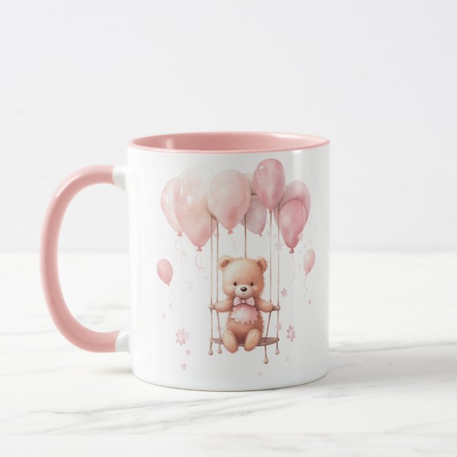 Niedlicher, gürteliger Teddybär mit Ballons Tasse (Links)