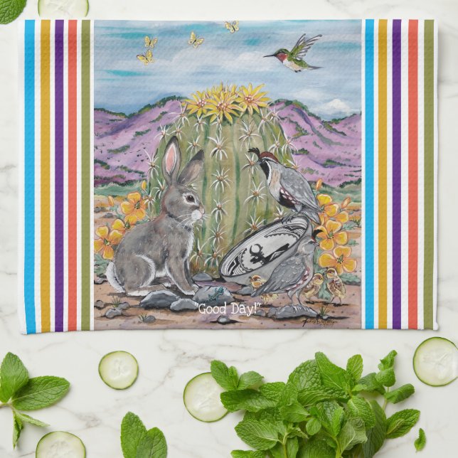 Niedlicher Guten Tag Nacht Südwestlicher Tierwüste Geschirrtuch (Gefaltet)