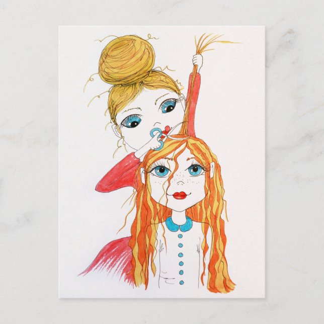 Niedlicher Haarschnitt Whimsical Art Illustration  Postkarte (Vorderseite)