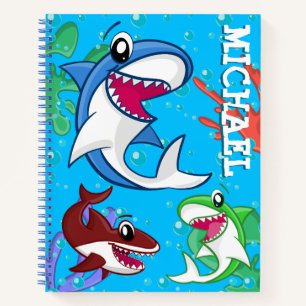 Niedlicher Hai Cartoon Unterwasser Blauer Ozean Fi Notizbuch