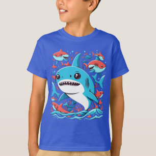 Niedlicher Hai, der im T - Shirt des Ozeans spring