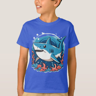 Niedlicher Hai, der im T - Shirt des Ozeans spring
