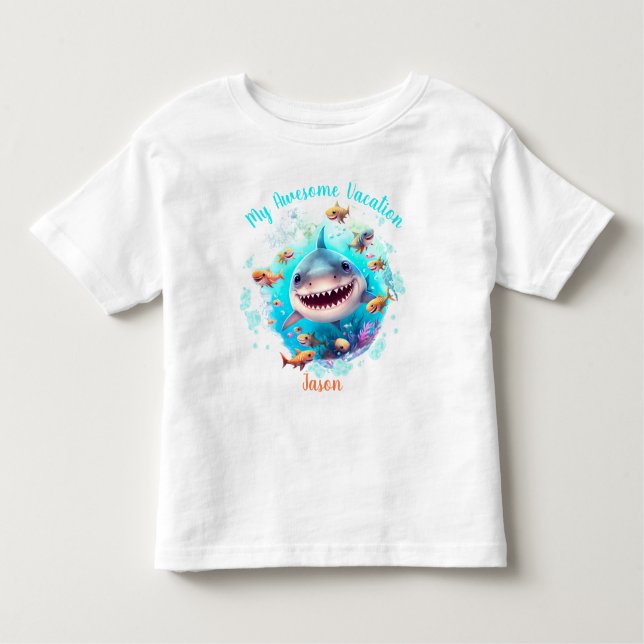 Niedlicher Hai Sommerurlaub Personalisierter Junge Kleinkind T-shirt (Vorderseite)