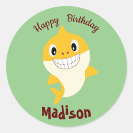 Niedlicher Hai 🦈 Super Birthday Ocean Party Sage Runder Aufkleber