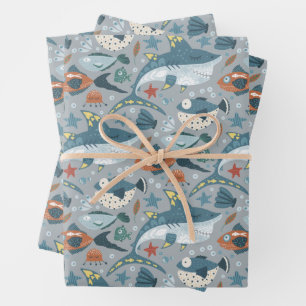 Niedlicher Hai unter dem Kindergeburtstag der Seef Geschenkpapier Set