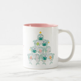 Niedlicher Hai Weihnachtsbaum mit Namen Zweifarbige Tasse