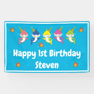 Niedlicher Haifisch-Familien-Cartoon Banner