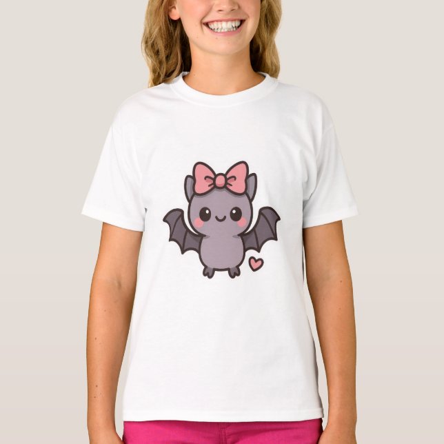 Niedlicher Halbwaschfledermaus mit rosa Bug T-Shirt (Vorderseite)