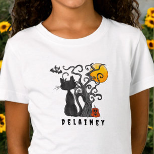 Niedlicher Halloween Black Cat Bat Name T-Shirt