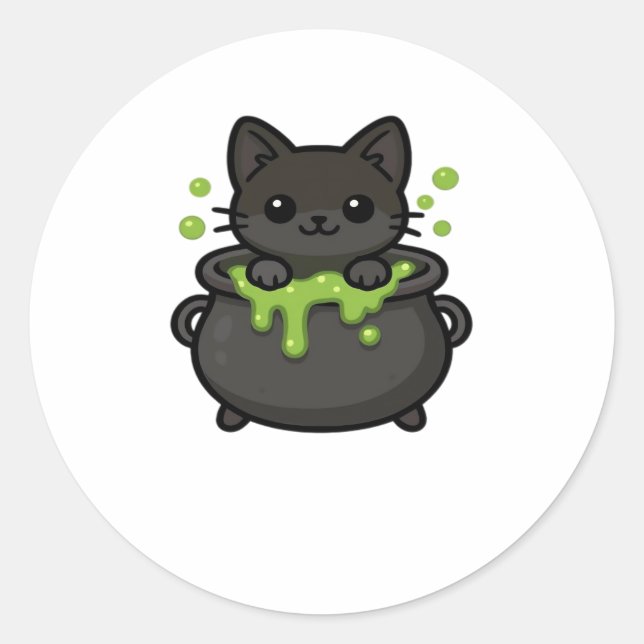 Niedlicher Halloween Black Cat Classic T - Shirt Runder Aufkleber (Vorderseite)