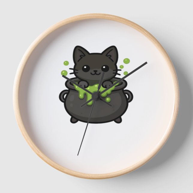 Niedlicher Halloween Black Cat Classic T - Shirt Uhr (Vorderseite)