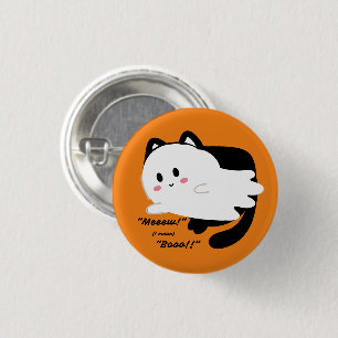 Niedlicher Halloween Black Cat Ghost Boo Button