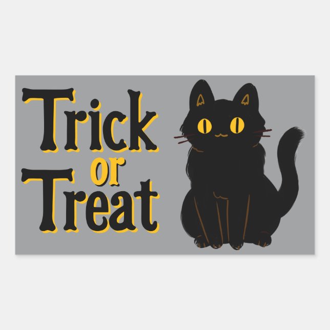 Niedlicher Halloween Black Cat Trick oder Treat Rechteckiger Aufkleber (Vorderseite)