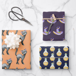 Niedlicher Halloween Black Cat Witch Hat-Pop Geschenkpapier Set