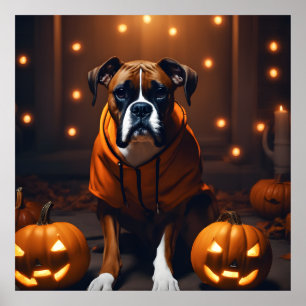 Niedlicher Halloween-Boxer-Hund mit Pumpkins in de Poster