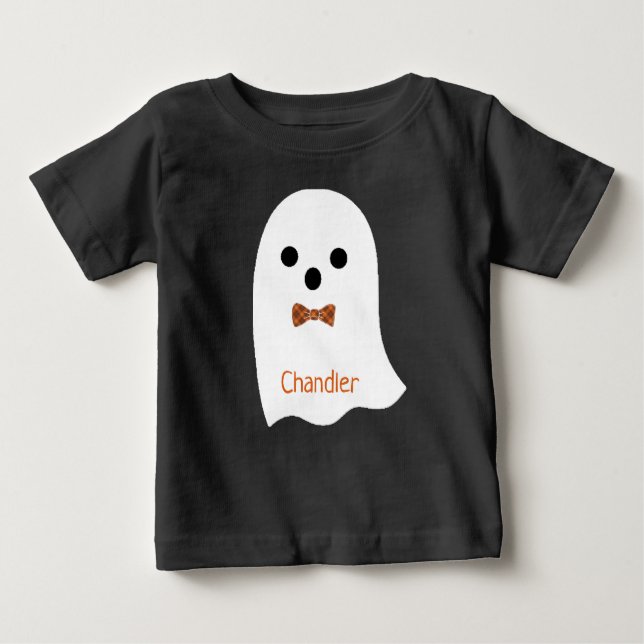 Niedlicher Halloween Boy Ghost Kariert Bow Kids Na Baby T-shirt (Vorderseite)
