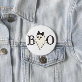 Niedlicher Halloween Button - "Boo"-Geist mit Bow