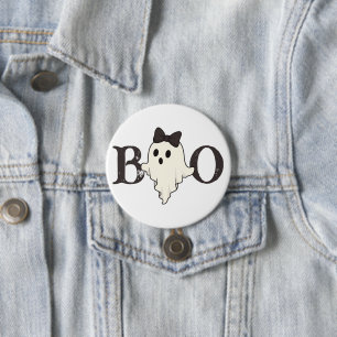 Niedlicher Halloween Button - "Boo"-Geist mit Bow