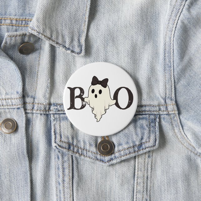 Niedlicher Halloween Button - "Boo"-Geist mit Bow (Beispiel)
