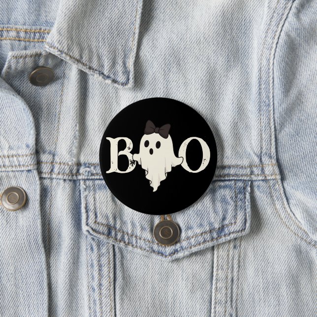 Niedlicher Halloween Button - "Boo"-Geist mit Bow (Beispiel)