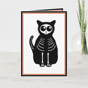 Niedlicher Halloween Cartoon Cat Skeleton Karte