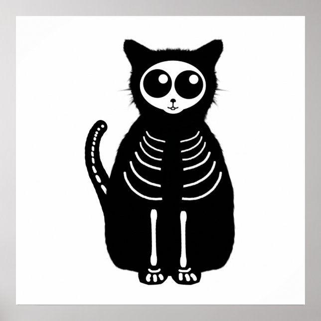 Niedlicher Halloween Cartoon Cat Skeleton Poster (Vorne)
