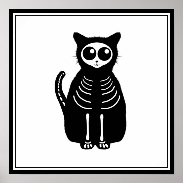 Niedlicher Halloween Cartoon Cat Skeleton Poster (Vorne)