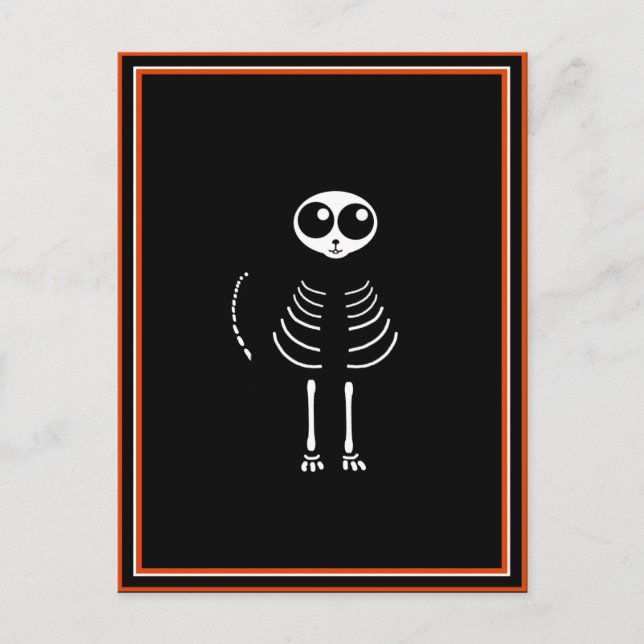 Niedlicher Halloween Cartoon Cat Skeleton Postkarte (Vorderseite)
