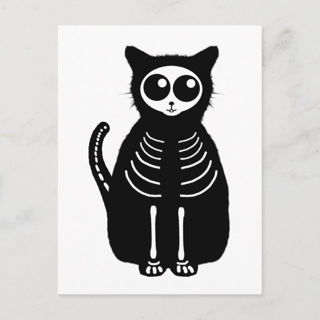 Niedlicher Halloween Cartoon Cat Skeleton Postkarte (Vorderseite)