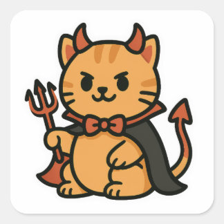 Niedlicher Halloween Cat Devil Quadratischer Aufkleber